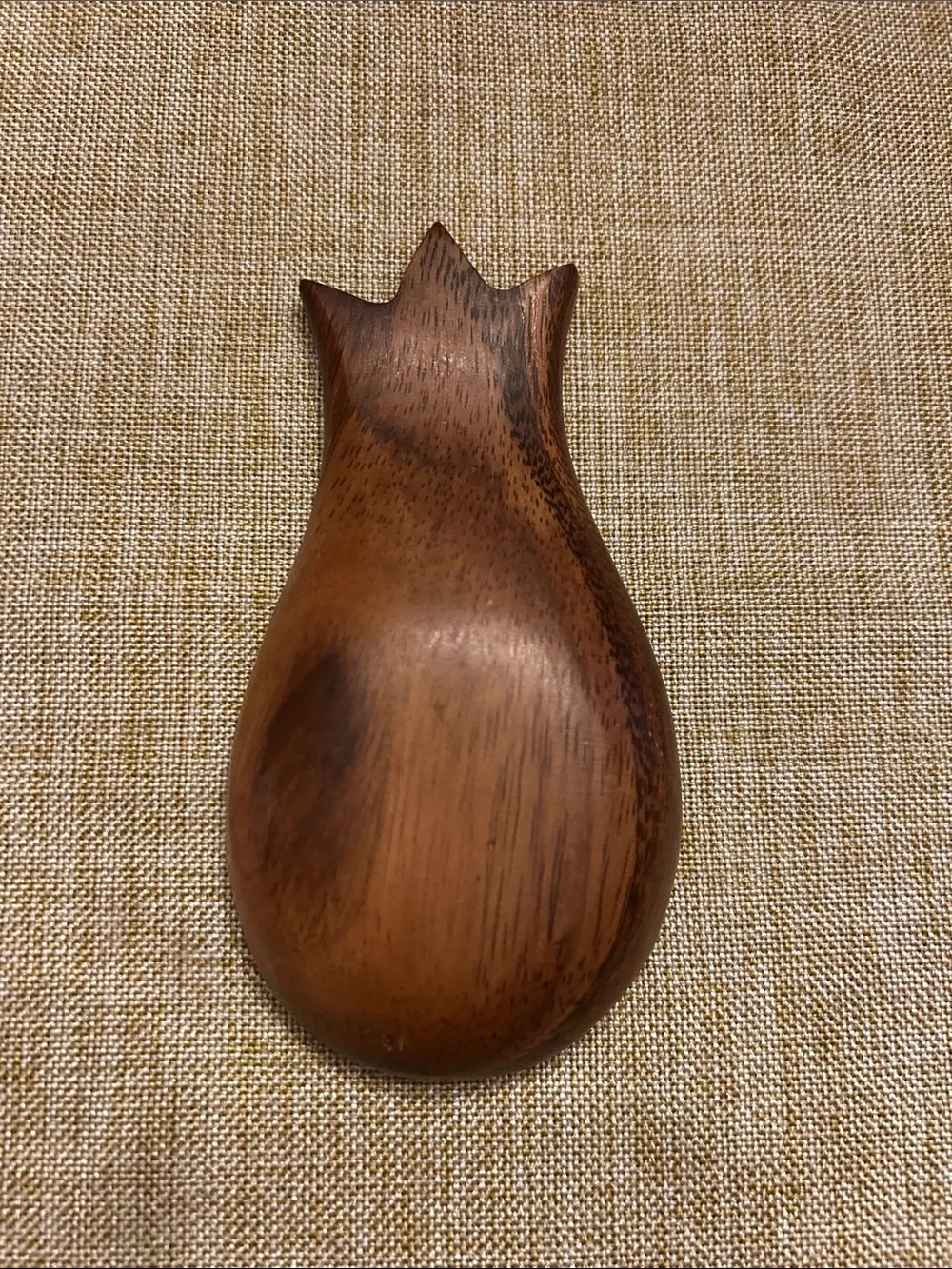 Wooden Monkey Pod Pineapple Spoon - Brown Hand-Carved Spoon/ Trinket dish
